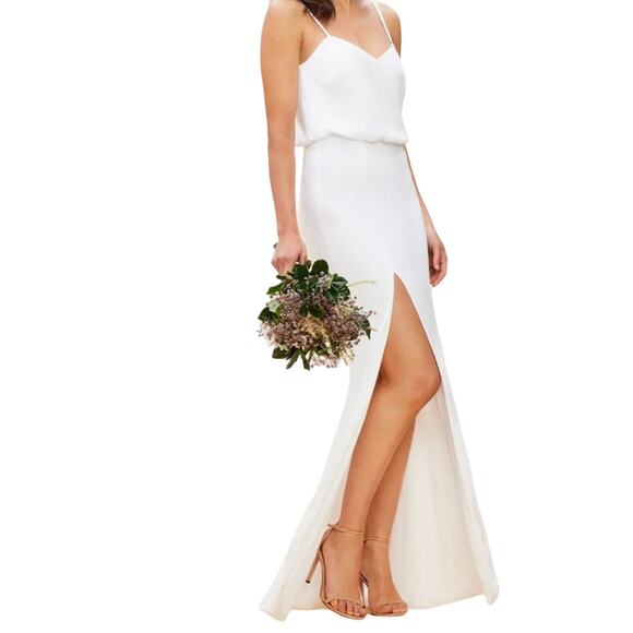 NWT Dress The Population Gracelyn Off White Formal Thigh Slit Gown Size Large - Picture 1 of 16